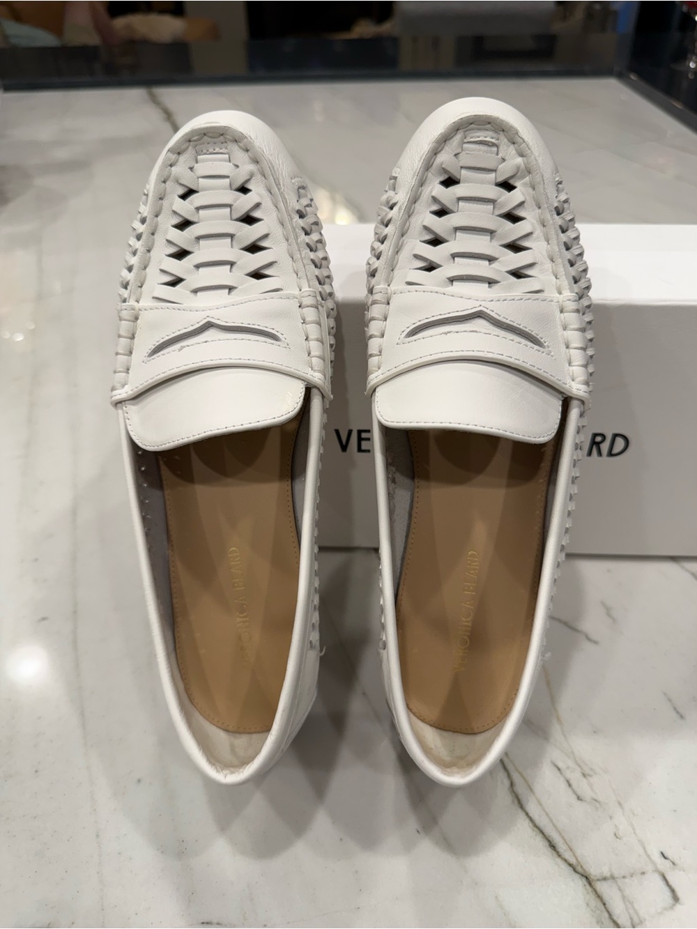Veronica Beard White Woven Leather Penny Loafers - Picture 2 of 9